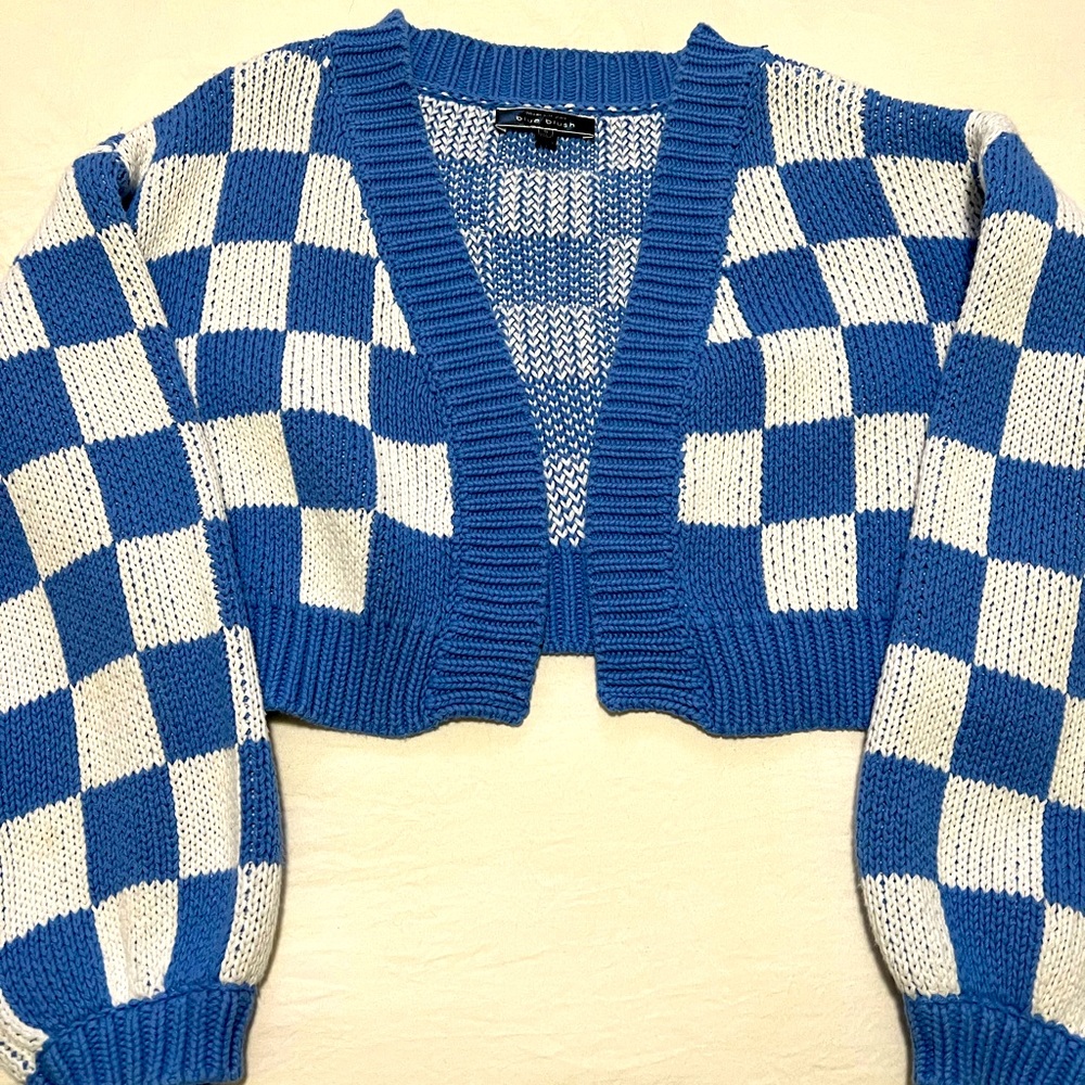 Blue Blush checkered crop cardigan